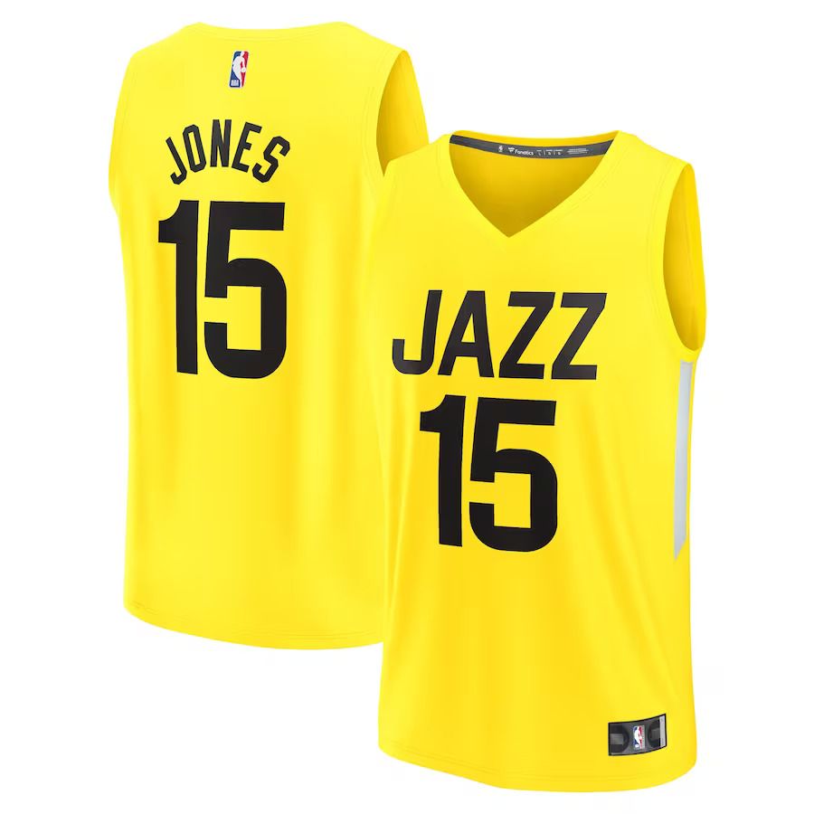 Men Utah Jazz 15 Damian Jones Fanatics Branded Yellow Fast Break Player NBA Jersey
